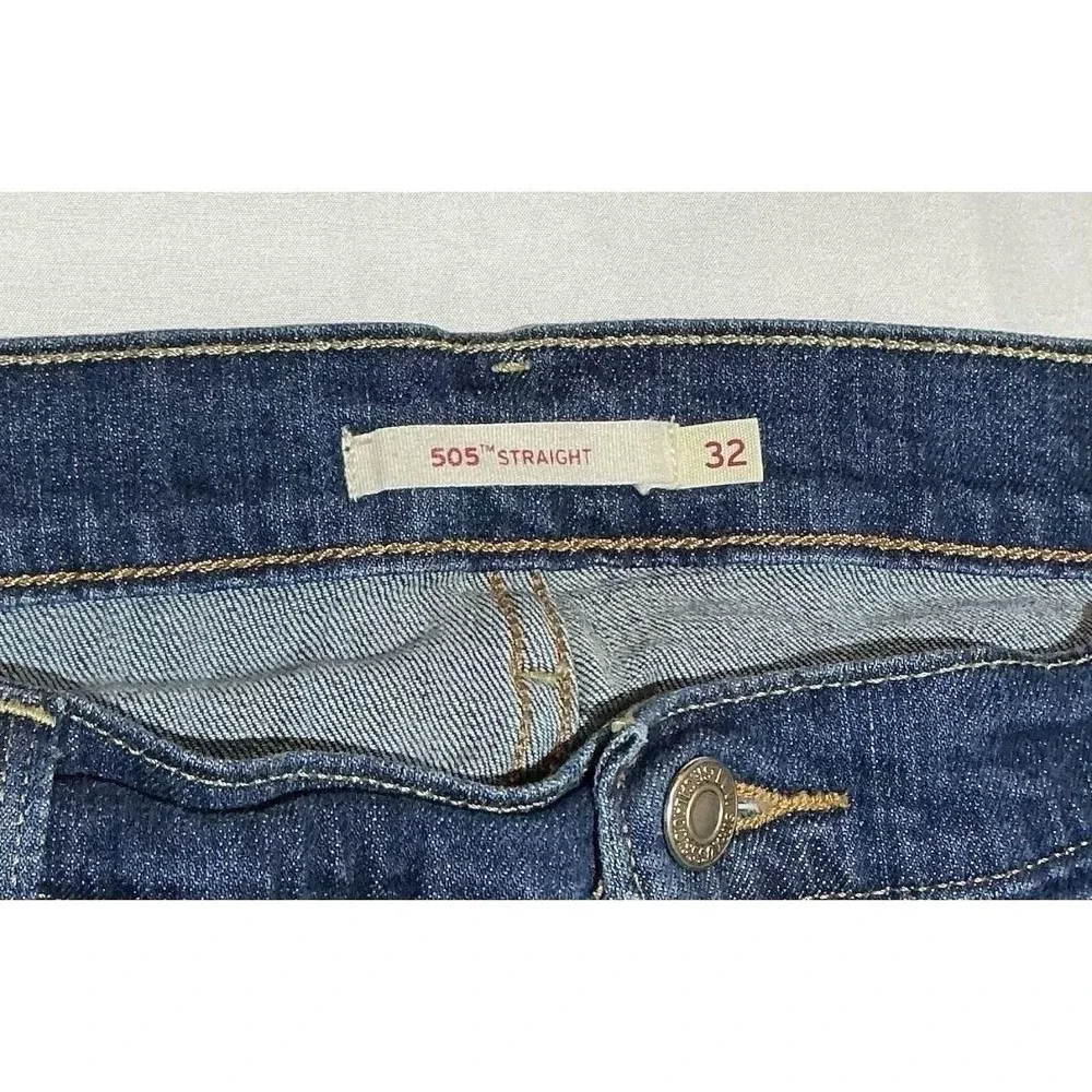 Levis 505 Jeans Mens 32 Blue Straight Dark Wash Denim